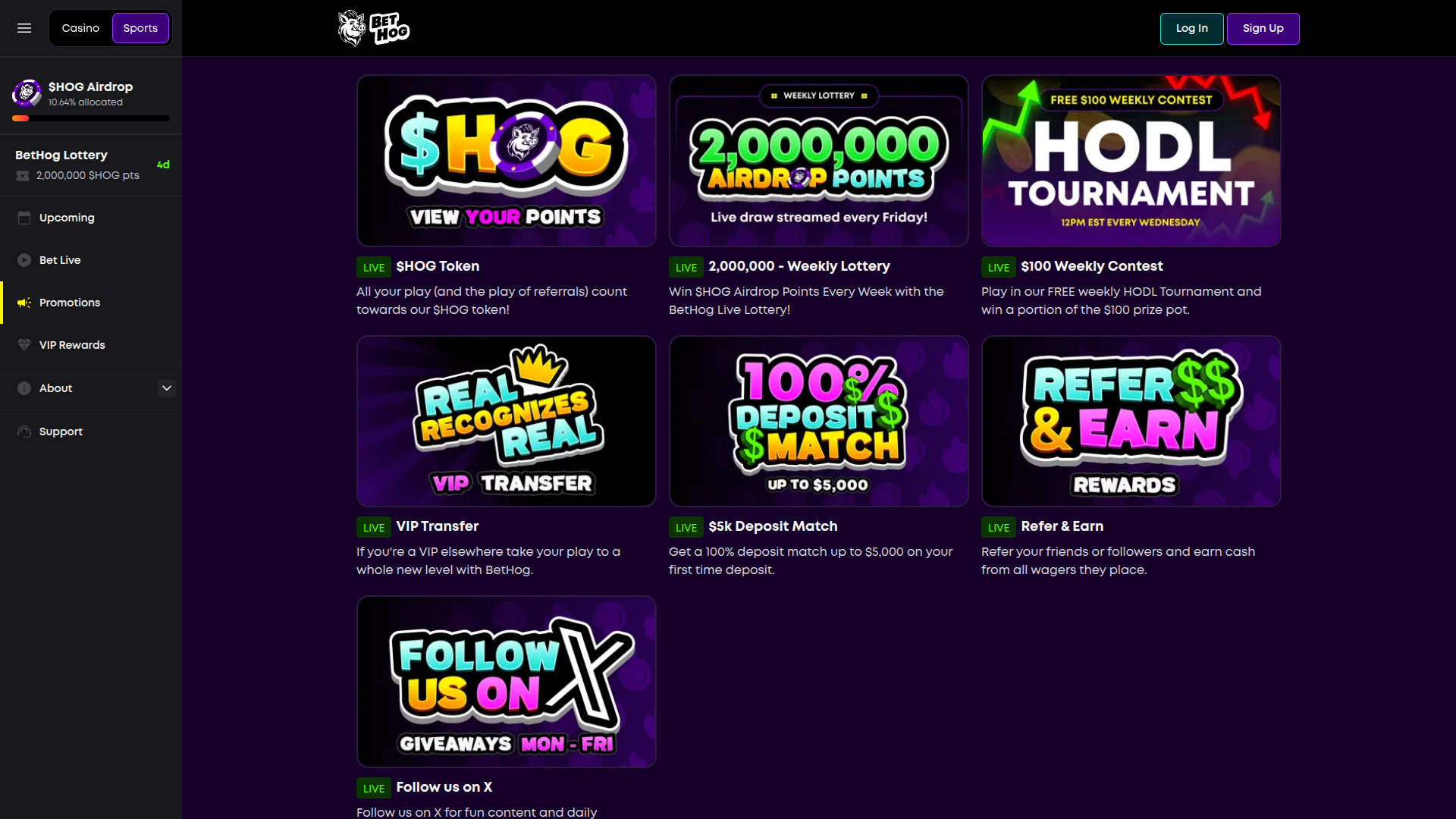 Promociones de escritorio de BetHog Casino