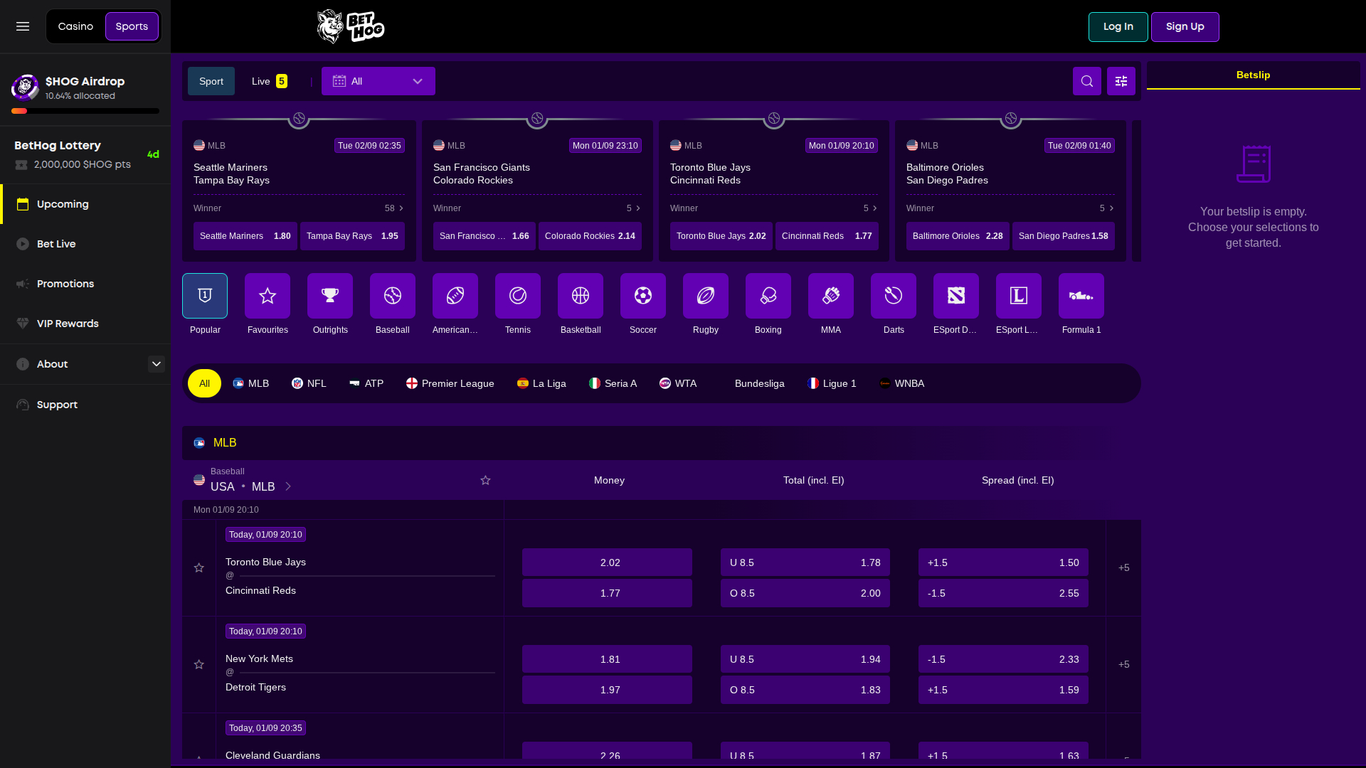 Deportes de escritorio de BetHog Casino