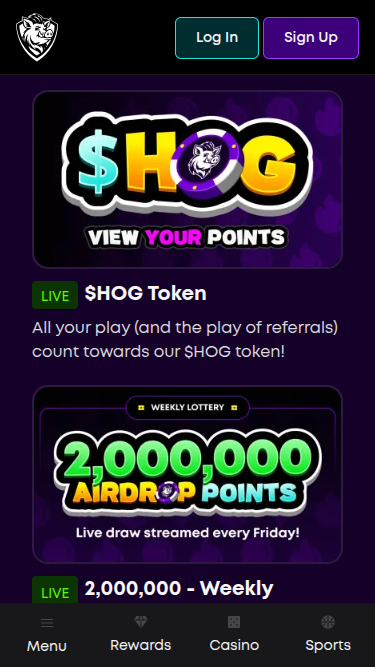 Promociones móviles de BetHog Casino