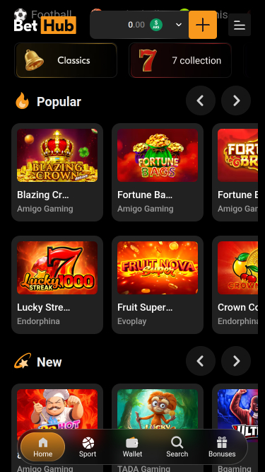 Giochi da casinò BetHub per dispositivi mobili