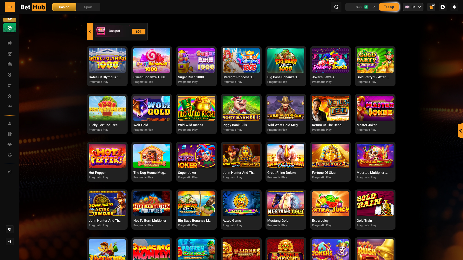 Jackpot del casinò BetHub per desktop