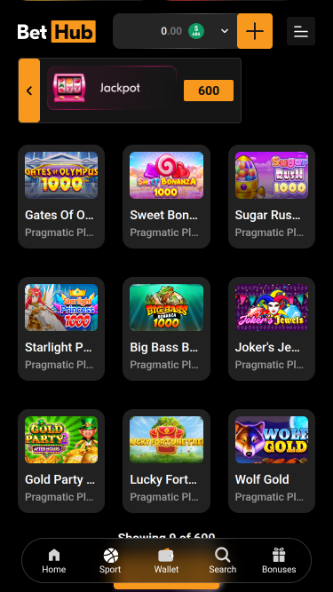 Jackpot del casinò BetHub per dispositivi mobili