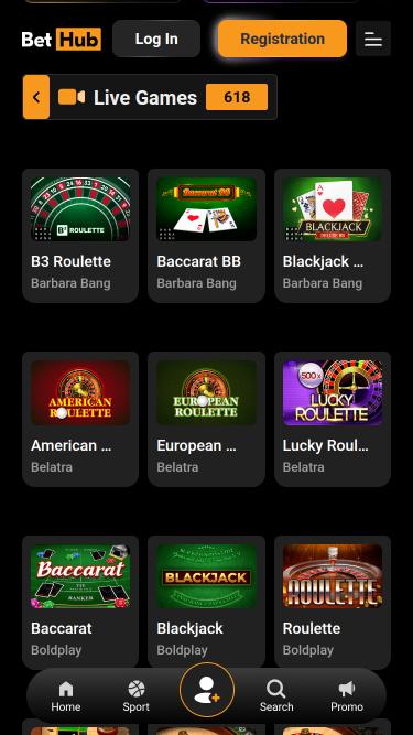 Page mobile des croupiers en direct du casino BetHub