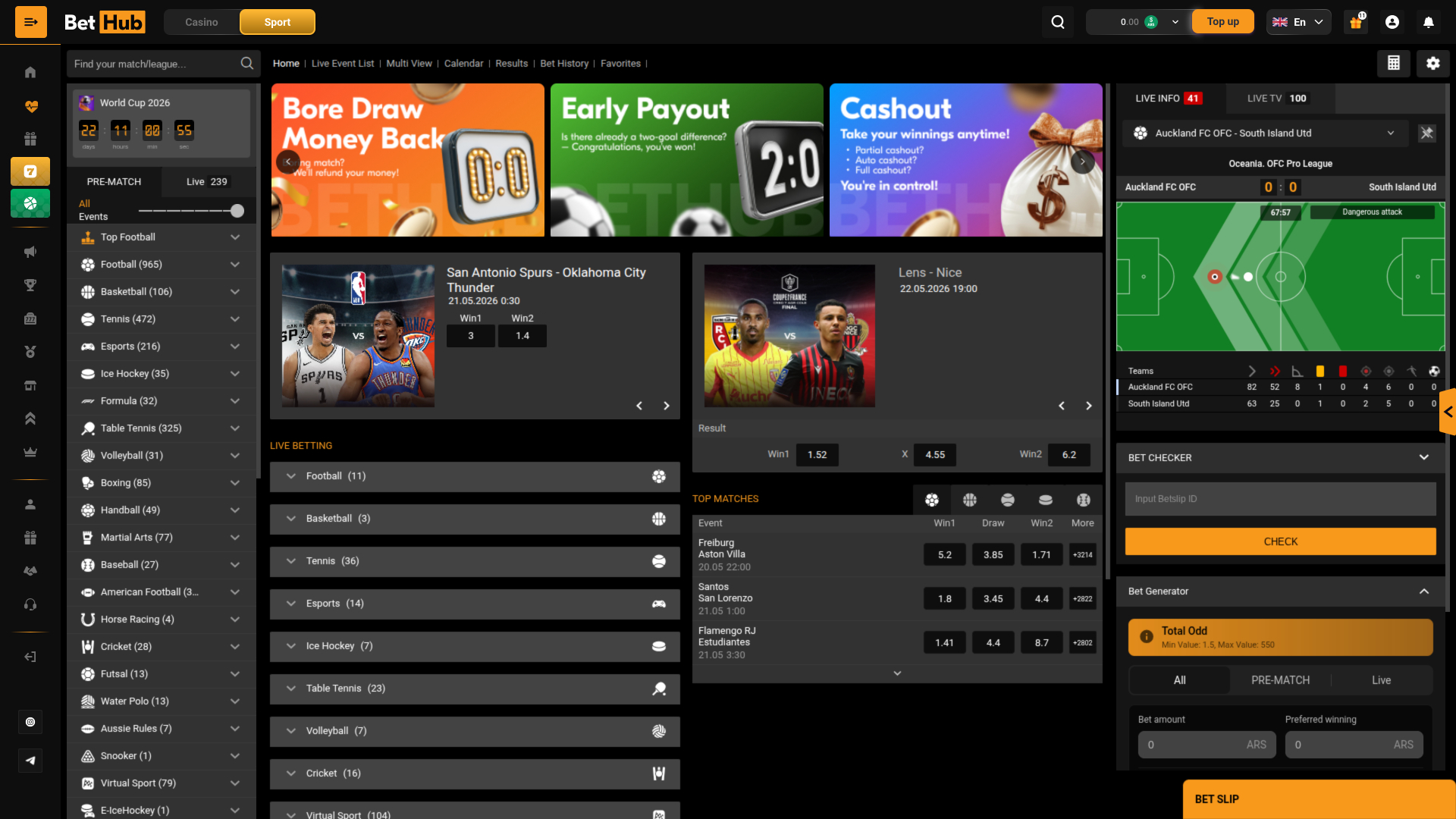 BetHub Casino sport desktop