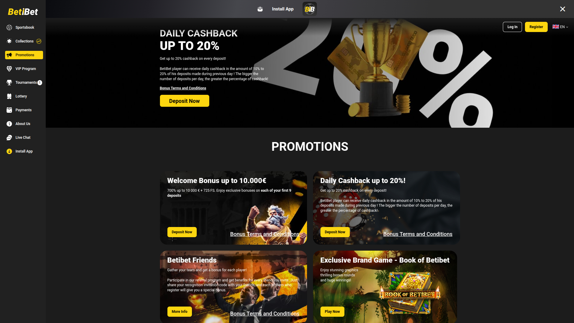 Promotions sur ordinateur de Beti Bet Casino