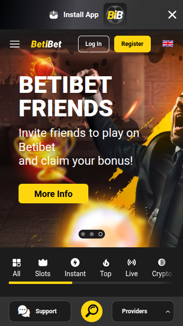 Page d'accueil mobile de Beti Bet Casino