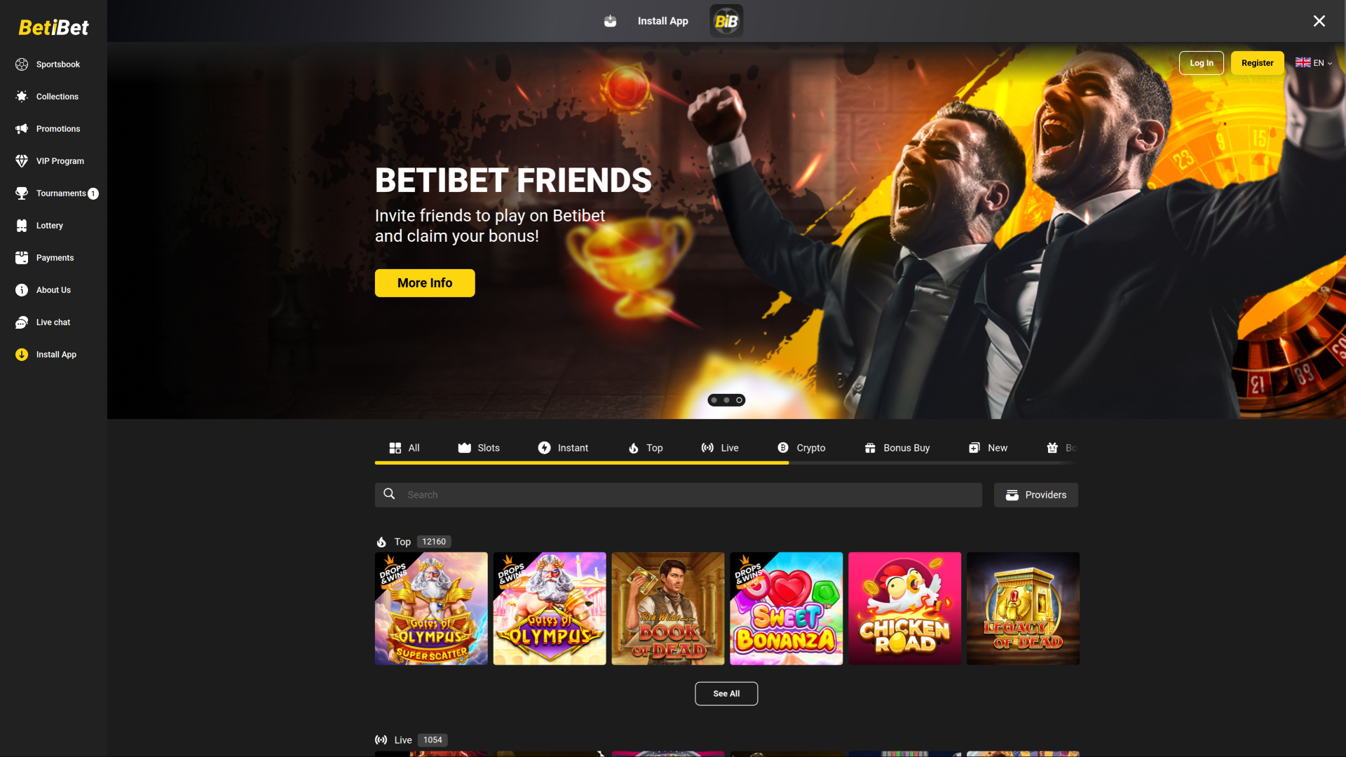 BETiBET Casino Desktop-Startseite