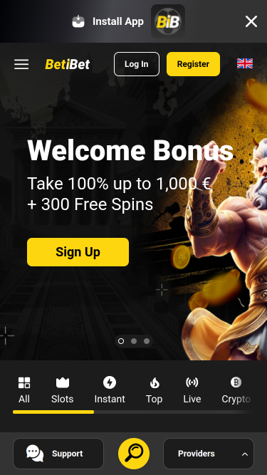 BETiBET Casino Mobile Homepage