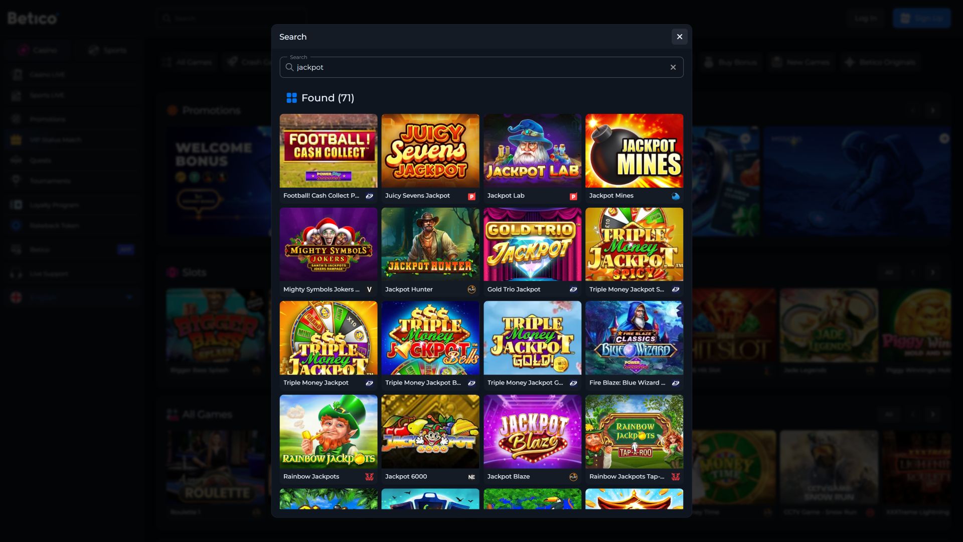 Betico Casino Desktop Jackpot