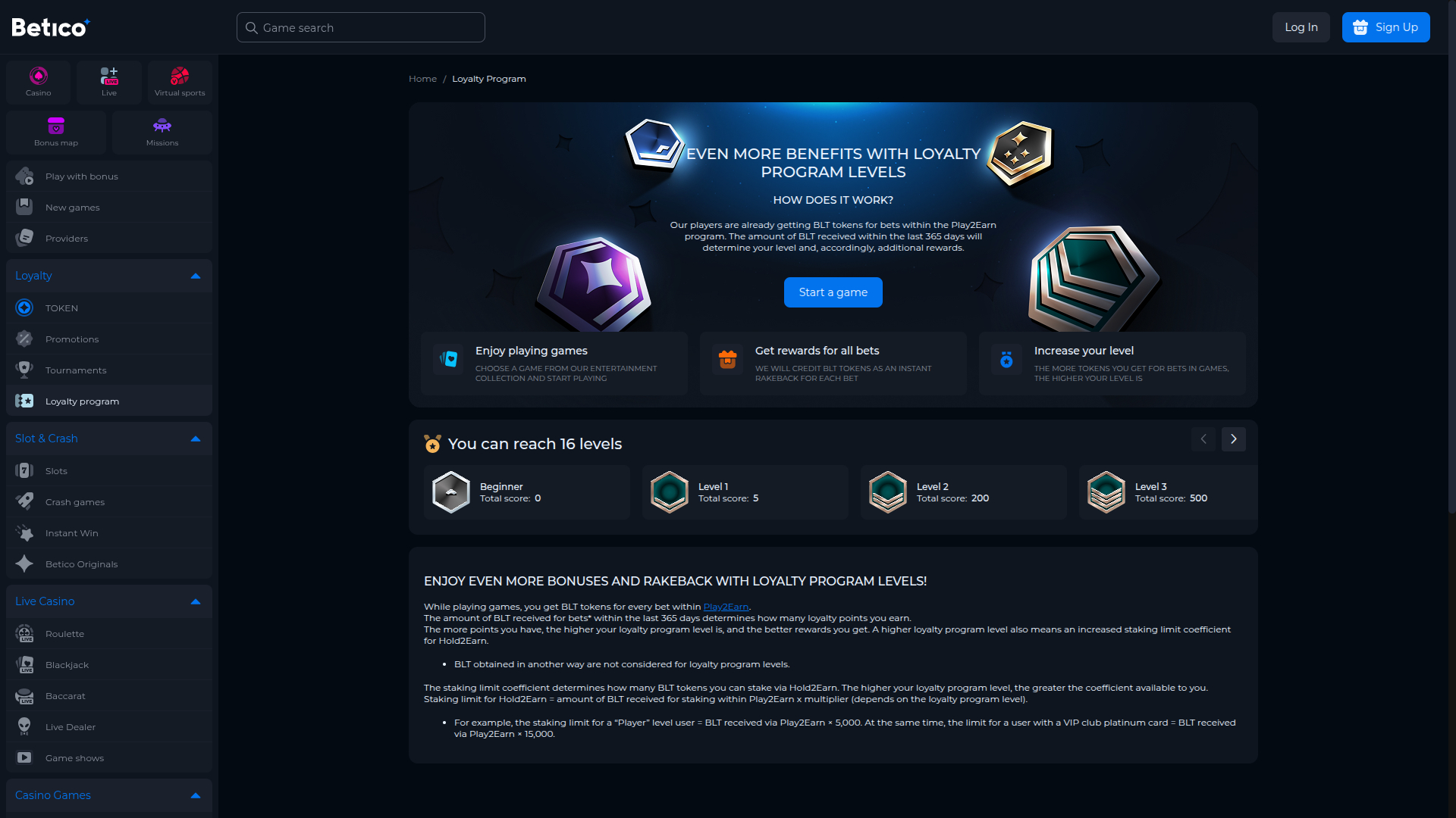 Programme VIP de bureau Betico Casino