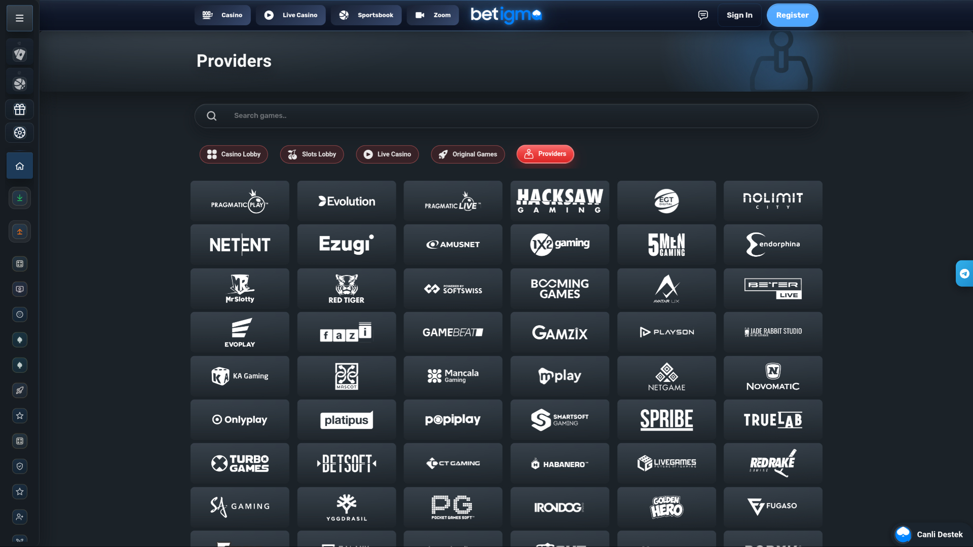 Betigma Casino Desktop Game Developers