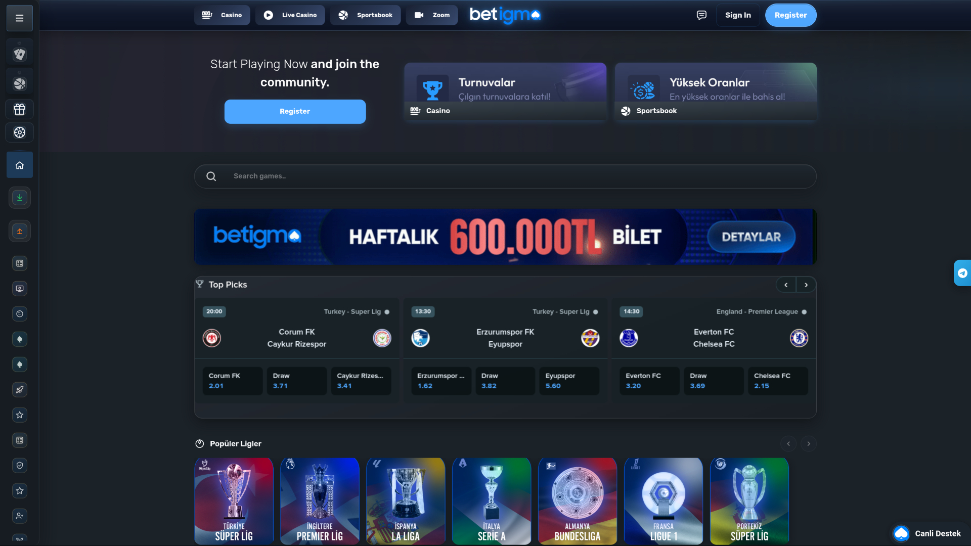 Betigma Casino Desktop Homepage