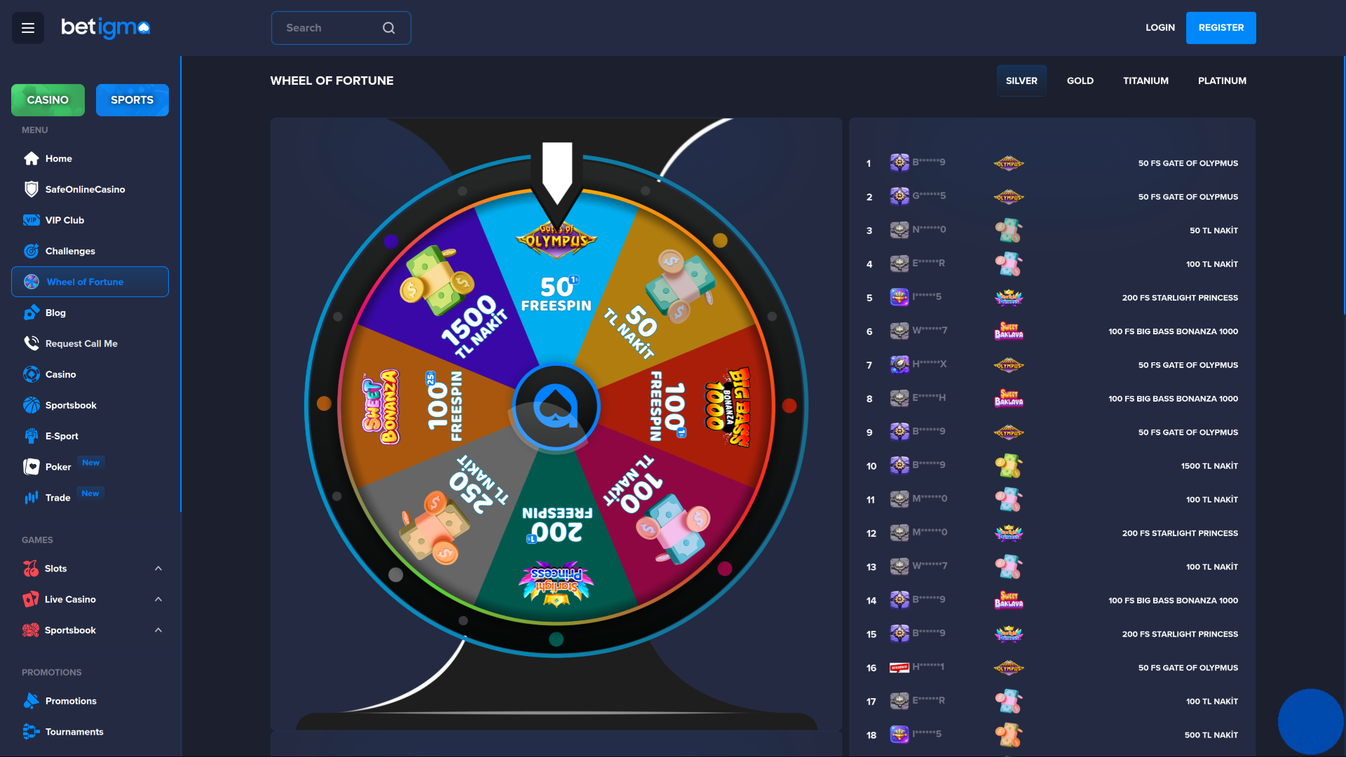 Ruota della Fortuna da Desktop del Casinò Betigma