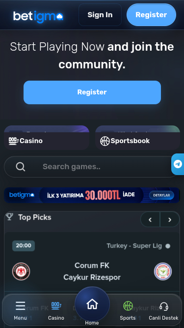 Betigma Casino Mobile Homepage