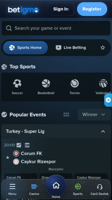 Betigma Casino Mobile Sports