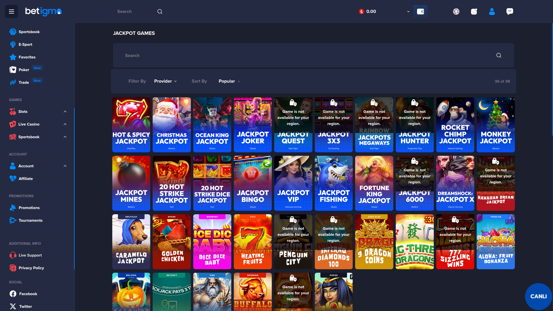 Betigma Jackpot Desktop