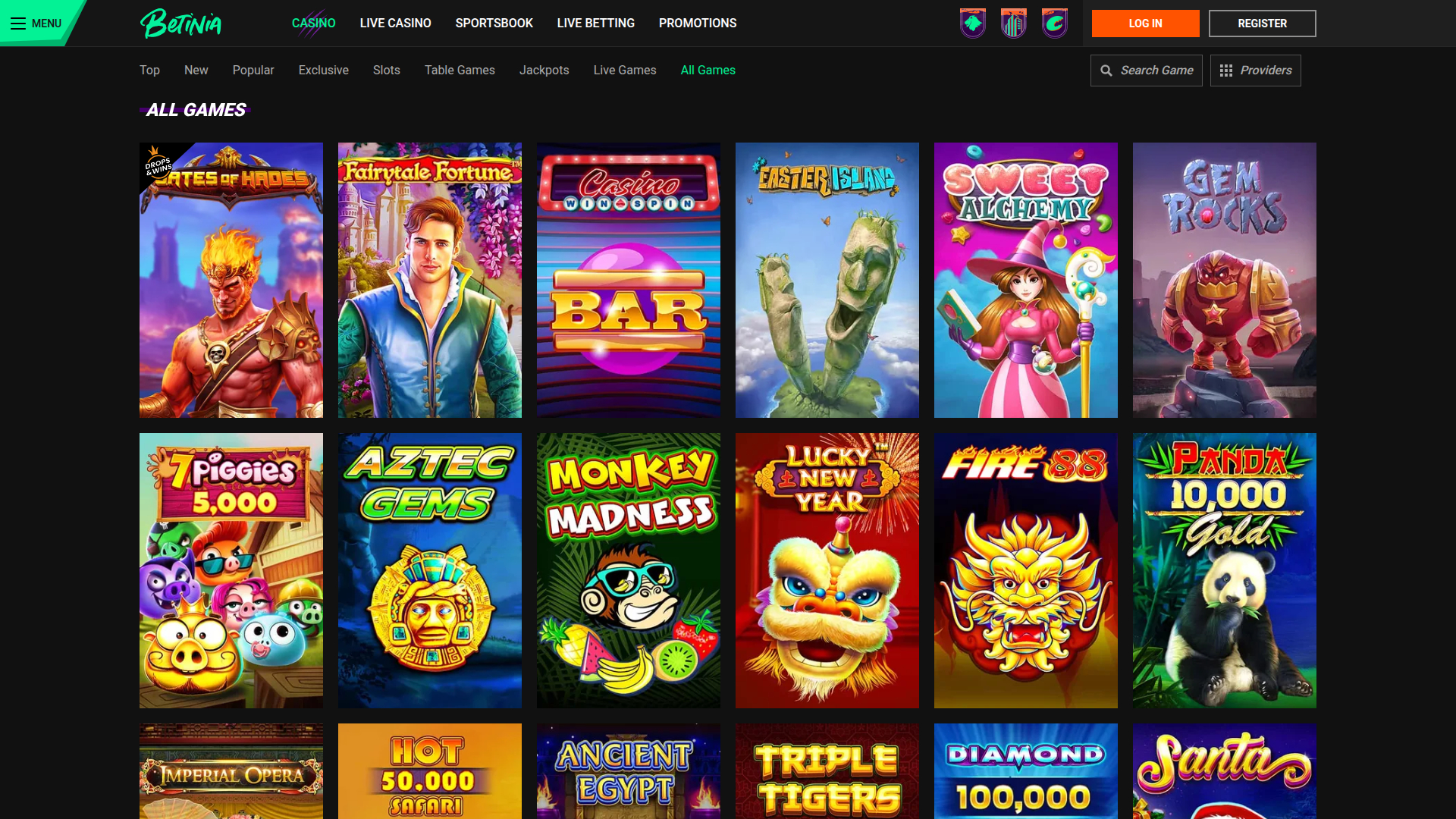 Jeux sur ordinateur de Betinia Casino