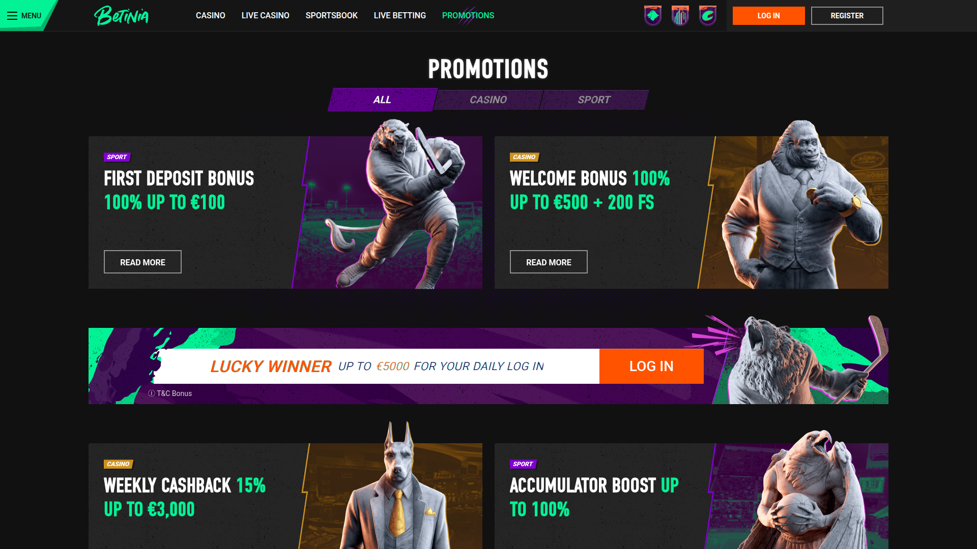 Promotions sur ordinateur de Betinia Casino