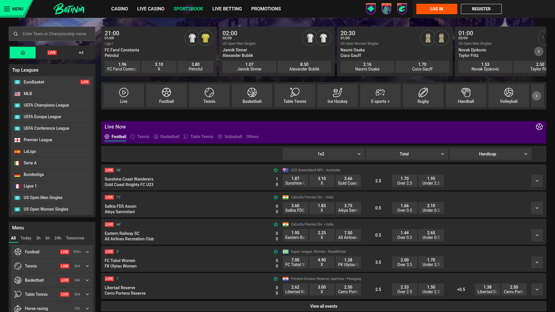 Sports sur ordinateur de Betinia Casino