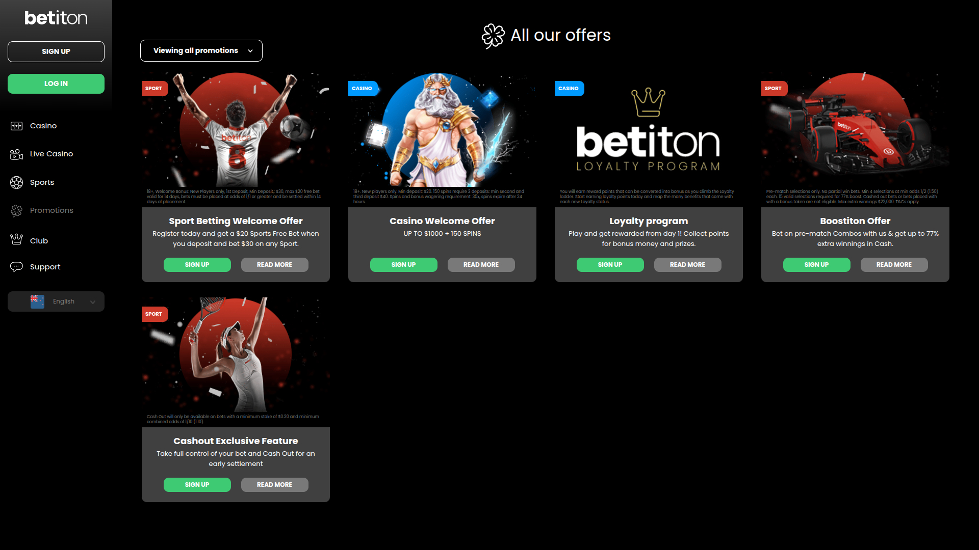 Promotions sur ordinateur de Betiton Casino