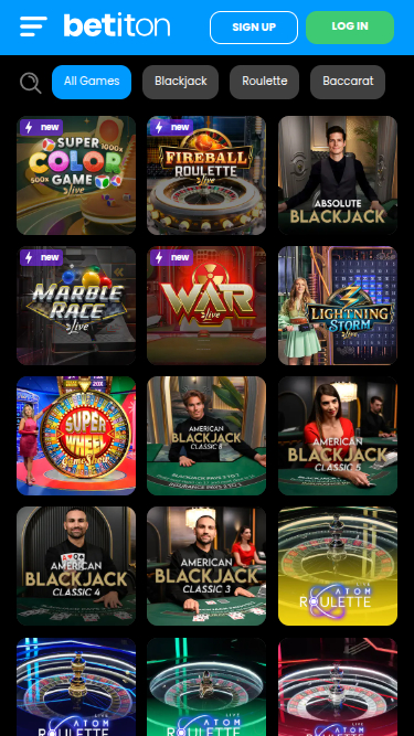 Croupier en direct mobile de Betiton Casino