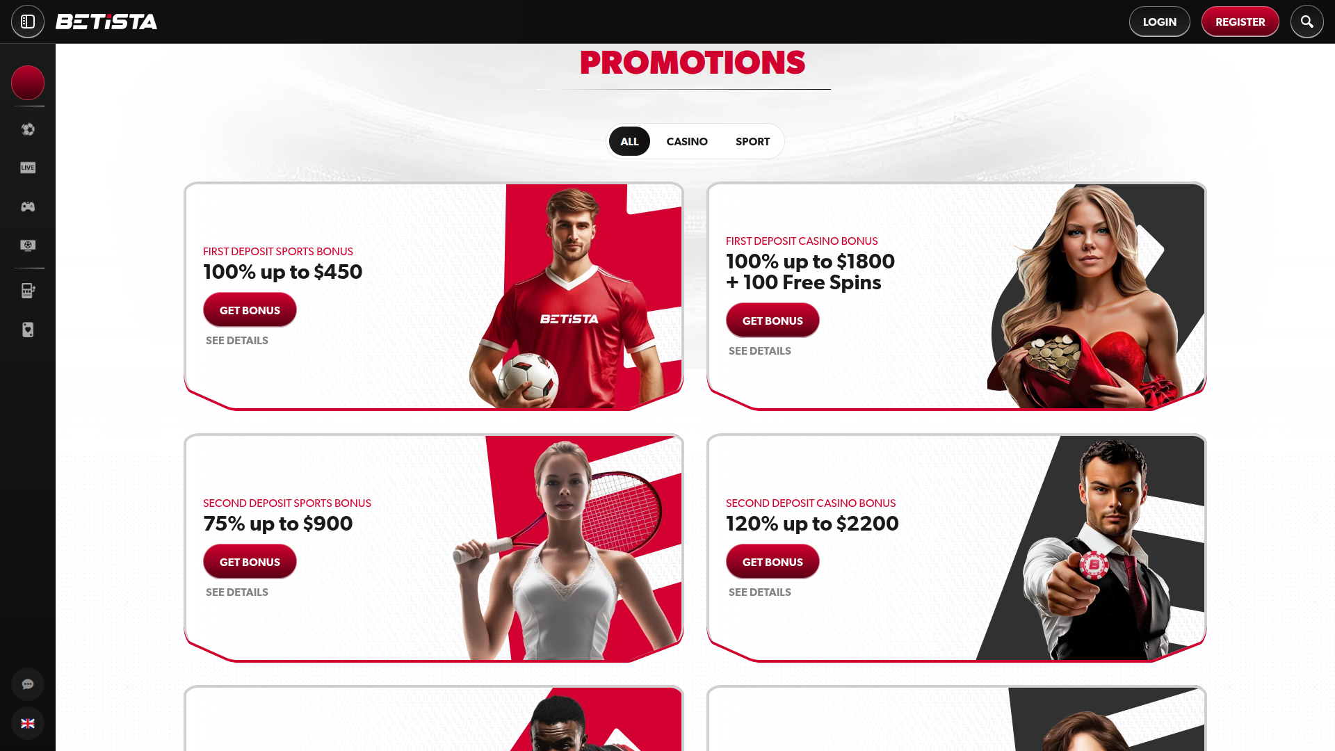 Promociones de escritorio de Betista Casino