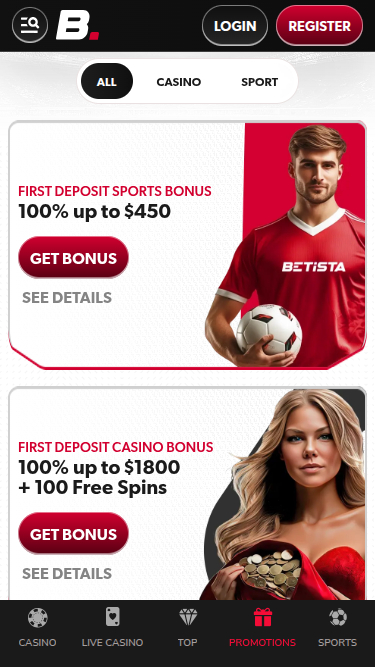Promociones móviles de Betista Casino