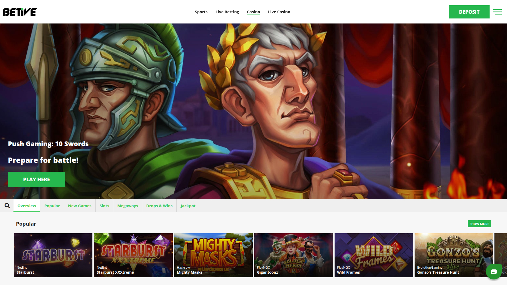 Beitve Casino Desktop-Startseite