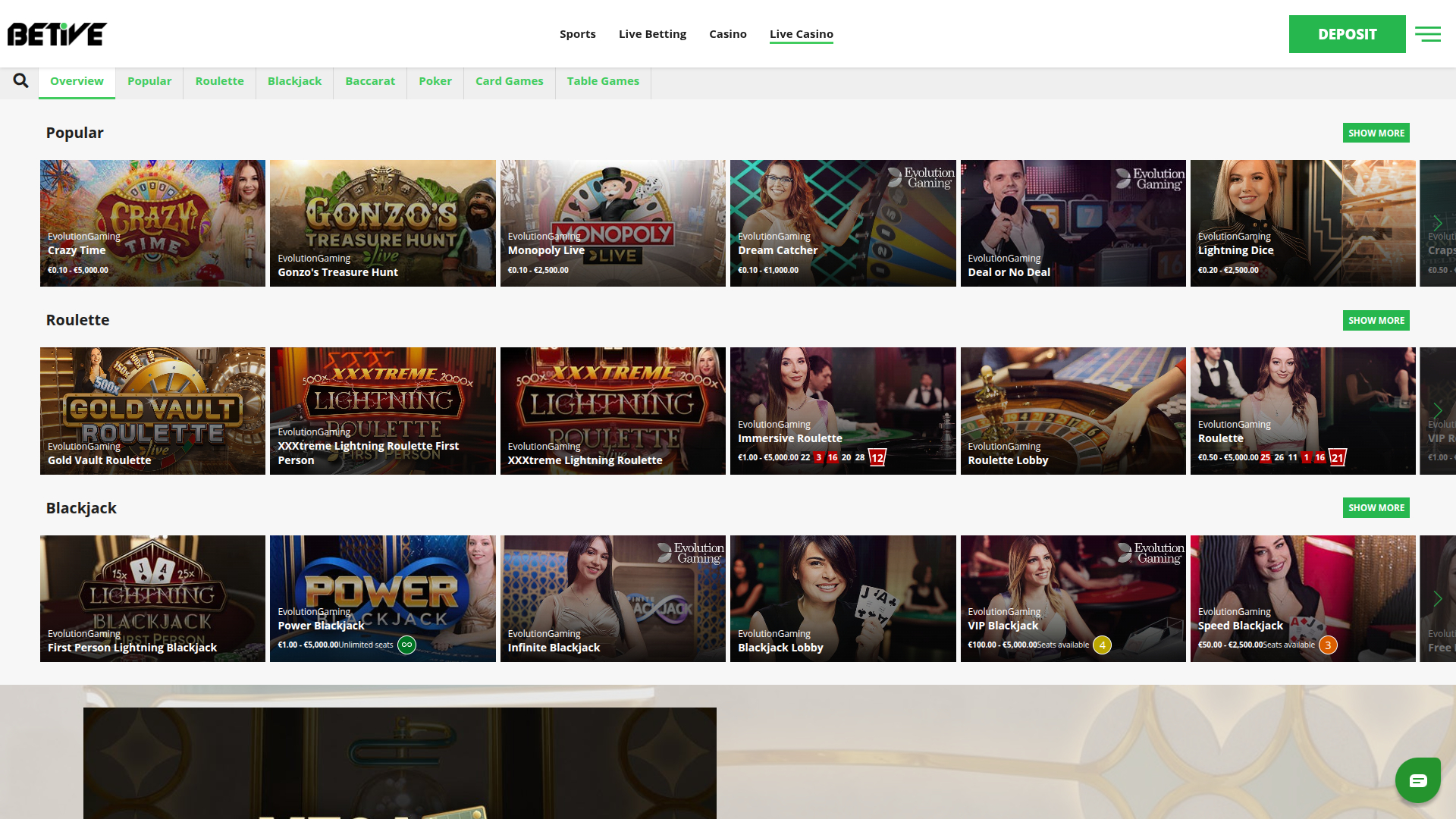 Beitve Casino Desktop-Live-Dealer
