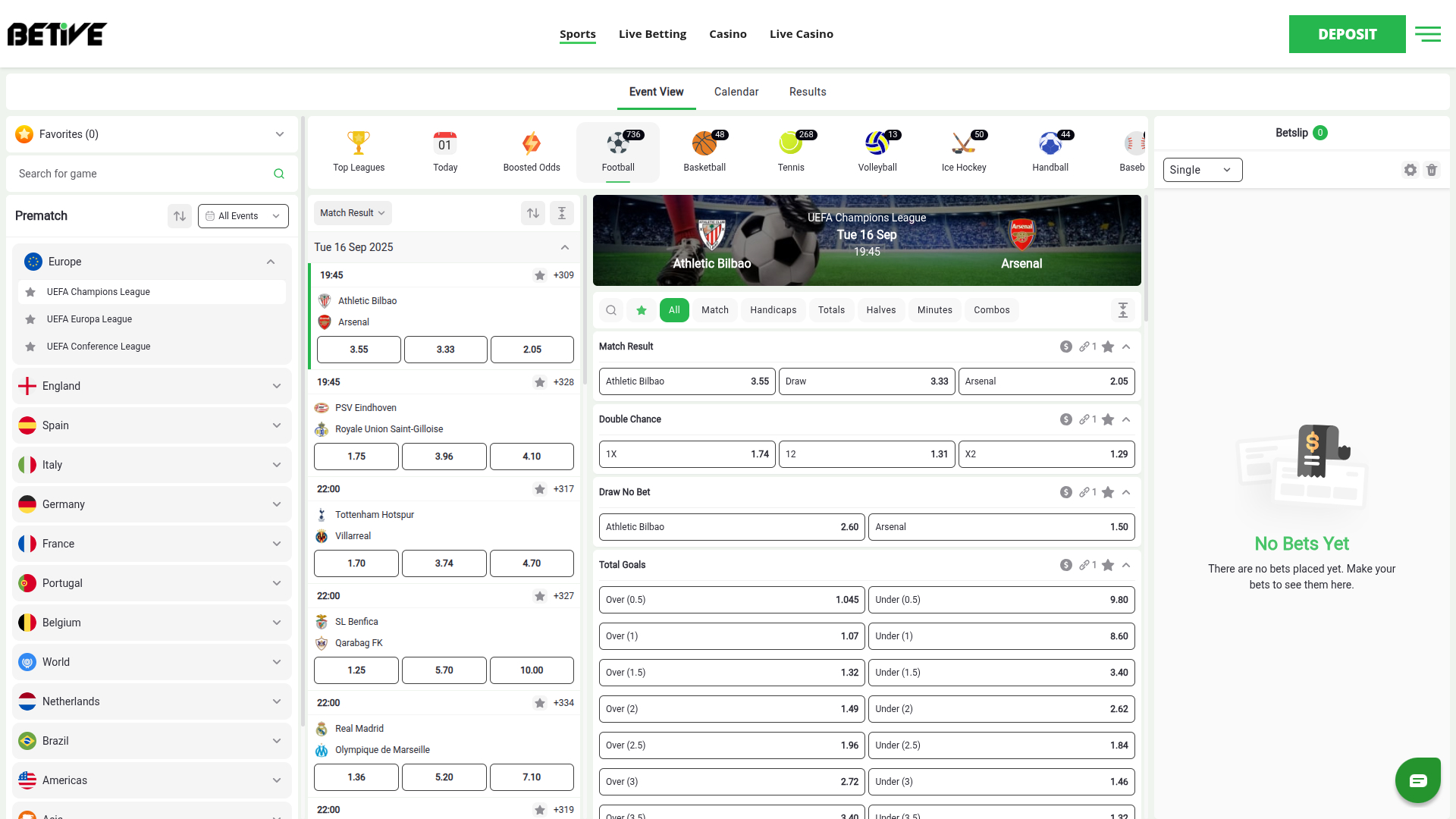 Beitve Casino Desktop-Sportwetten