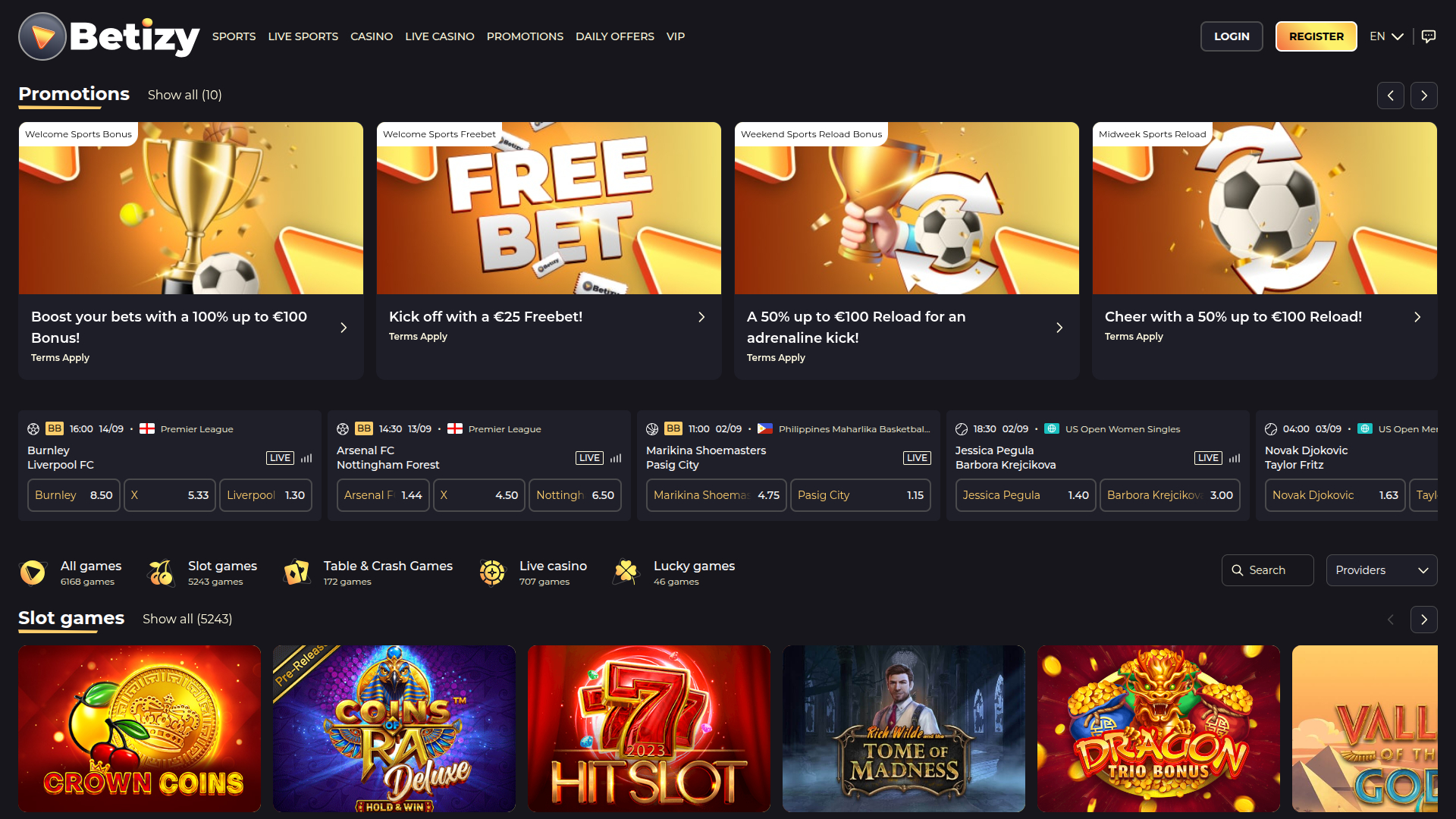Betizy Casino Desktop Homepage