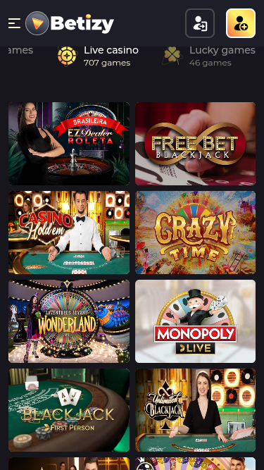 Betizy Casino Mobile Live Dealer