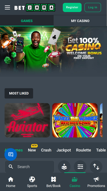 Página de inicio móvil del casino BetJara