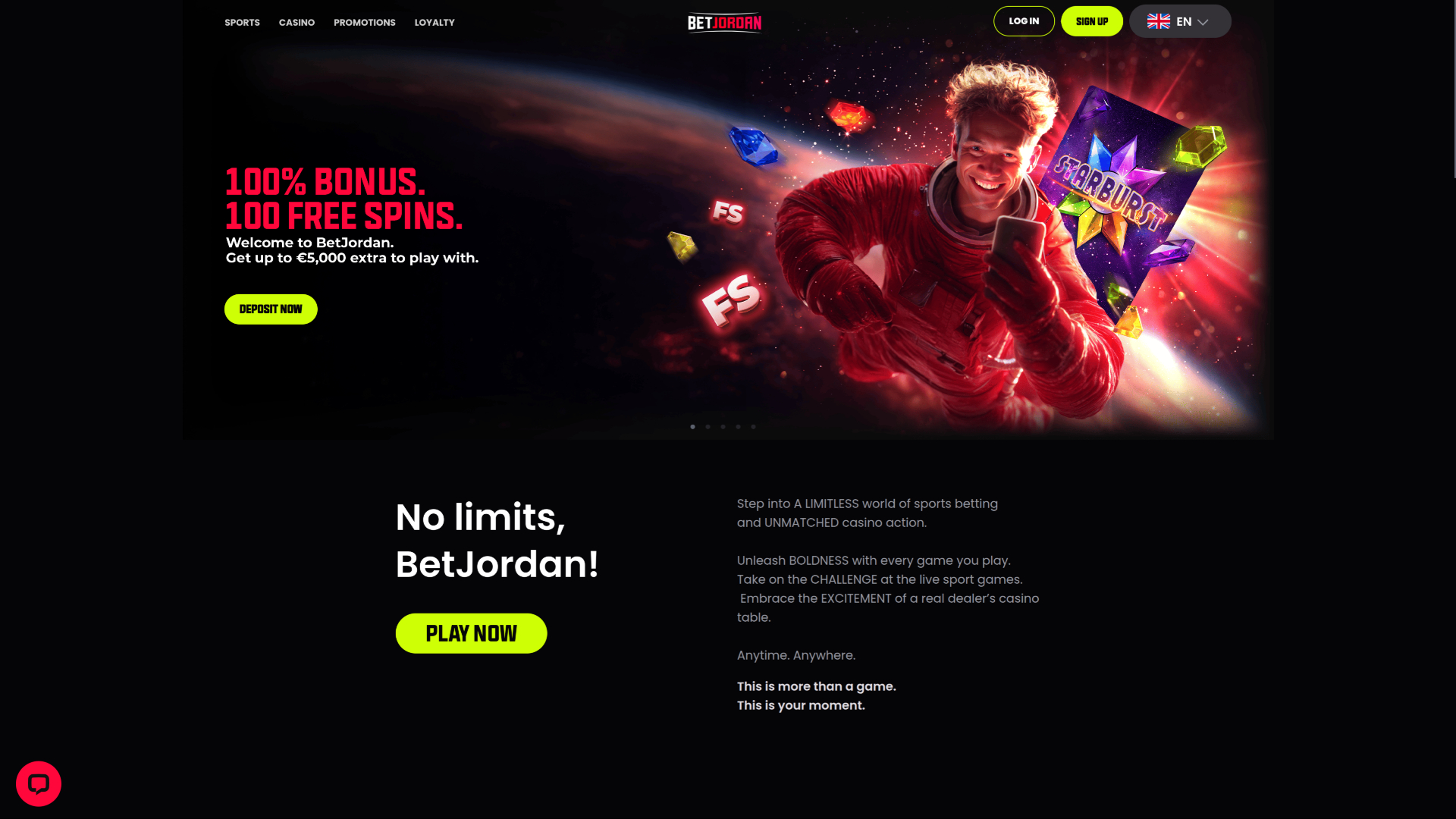 Page d'accueil du casino BetJordan