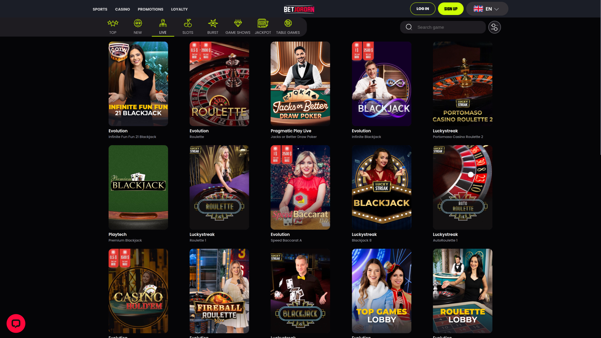 Casino BetJordan avec croupier en direct