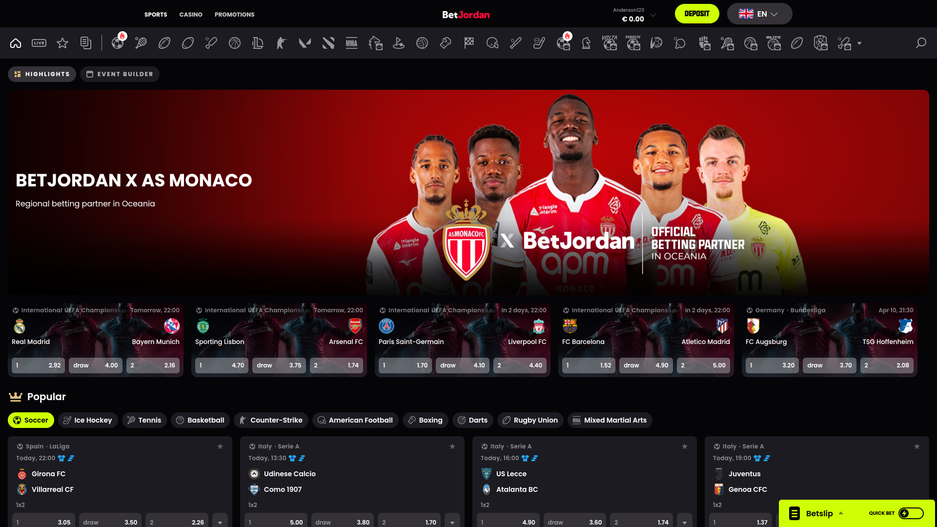 Bureau des sports du casino BetJordan