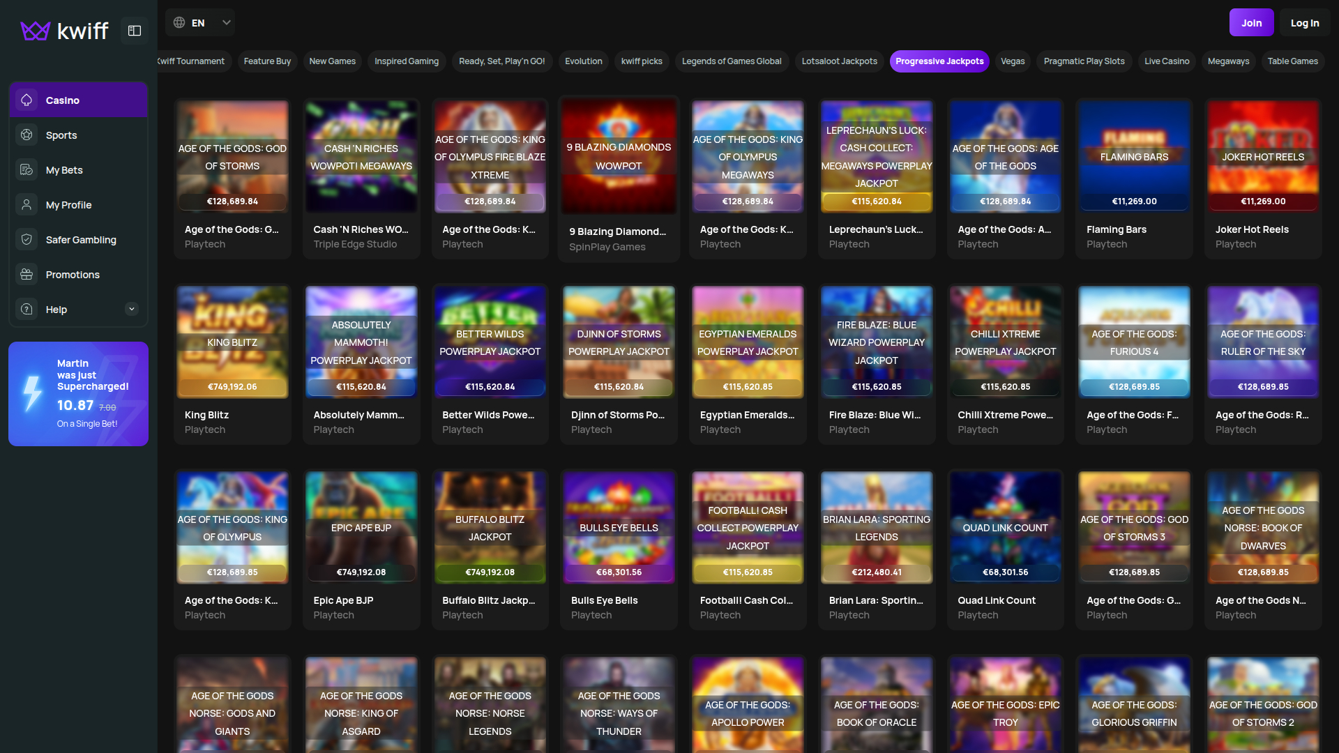BetKwiff Casino Desktop Jackpot