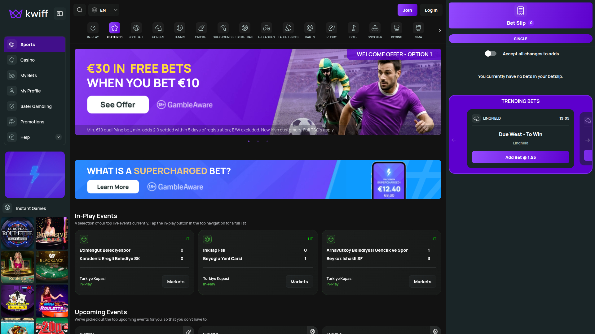 BetKwiff Casino Desktop Sports