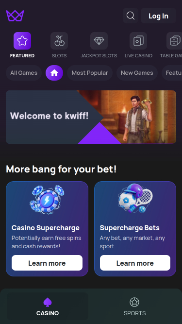 BetKwiffカジノ モバイルホームページ
