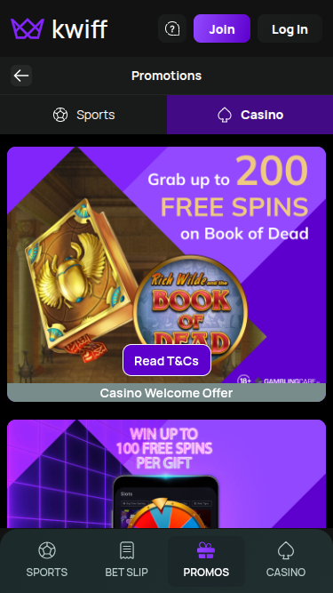 BetKwiff Casino Mobile Promotions