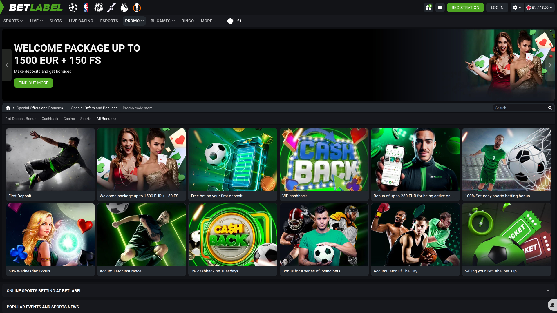Promotions pour ordinateur de bureau du casino BetLabel