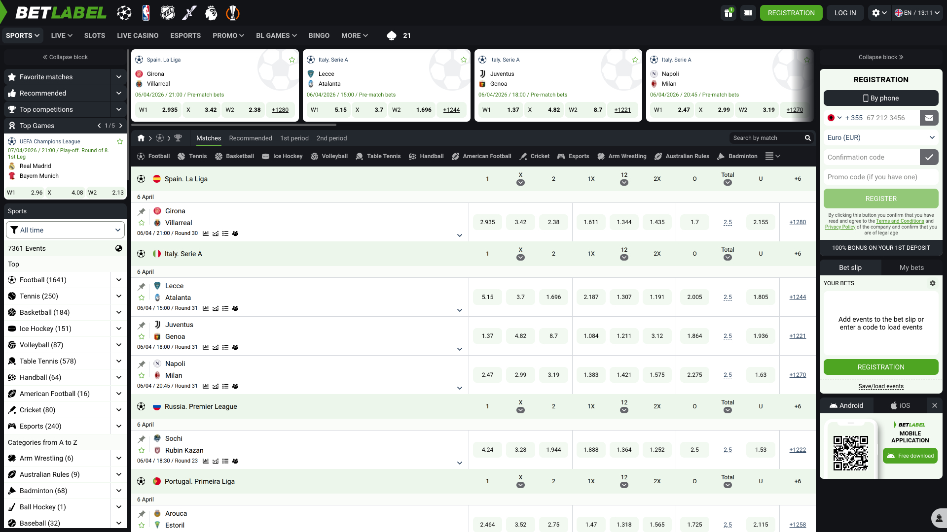 BetLabel Casino Sports sur ordinateur