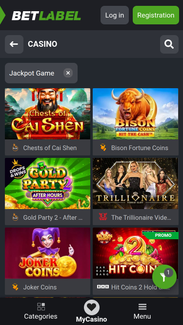 Jackpot mobile du casino BetLabel