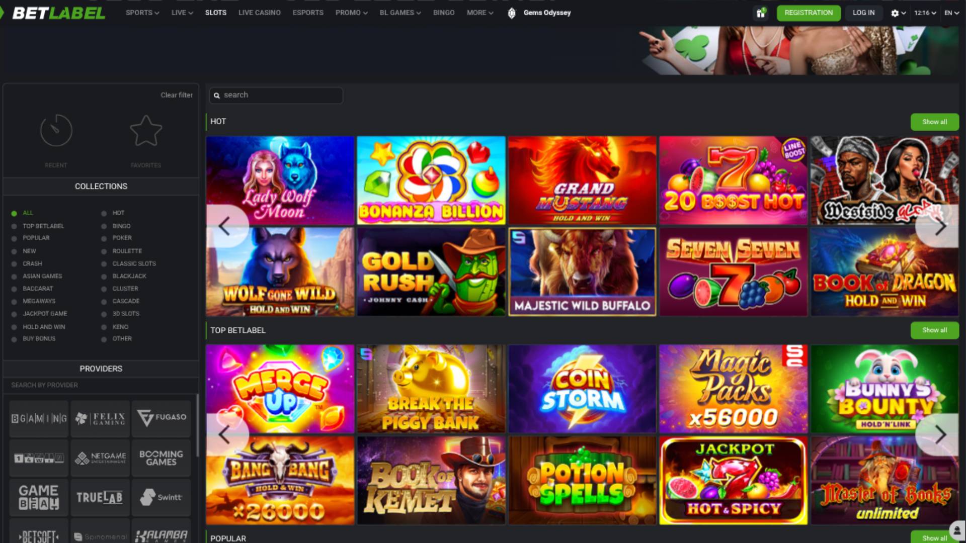 Games page screenshot of Betlabel Casino