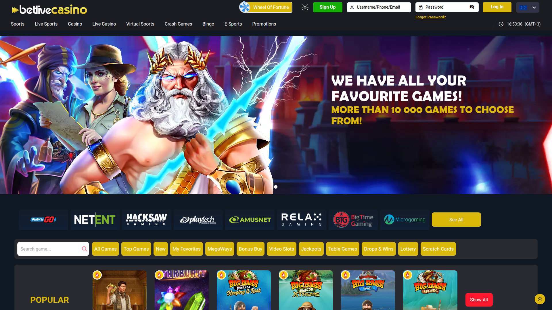BetLive Casino Desktop Homepage