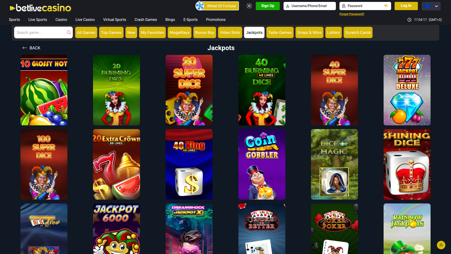 BetLive Casino Desktop Jackpot
