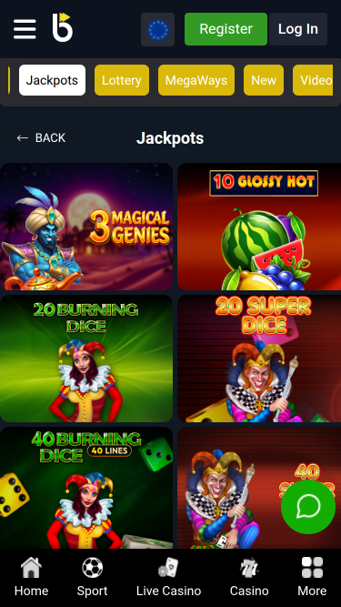 Jackpot móvil del casino BetLive