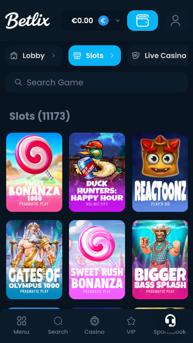 Jeux mobiles du casino Betlix