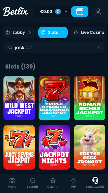 Jackpot mobile du casino Betlix