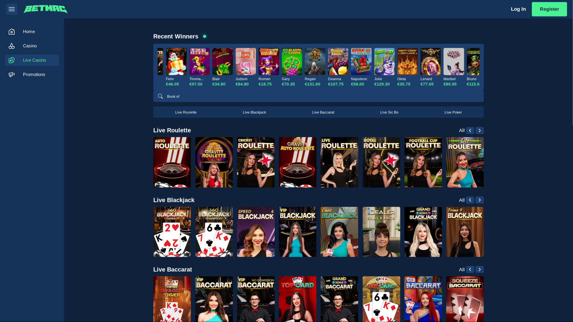 Betmac Casino Desktop Live Dealer